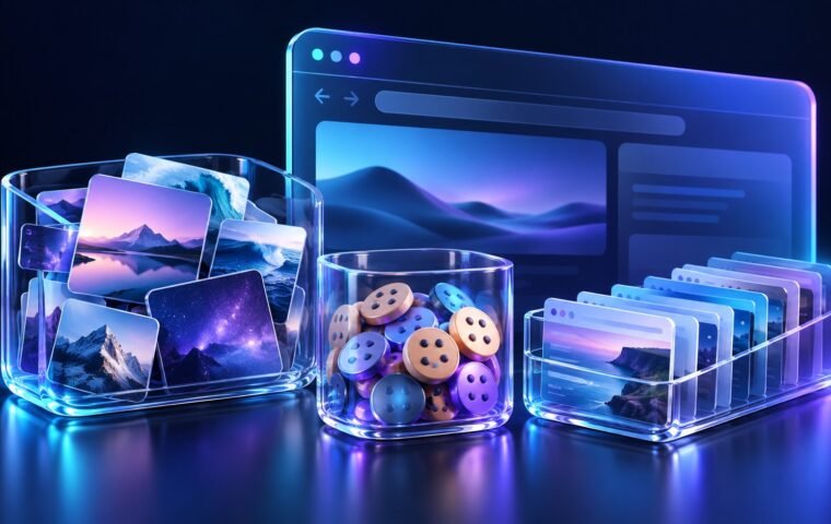 Navegador e recipientes representando cache, cookies e histórico.